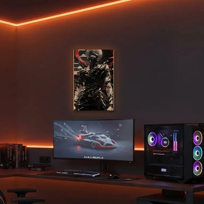 Anime Art acrylic wall art in an orange LED gaming room
