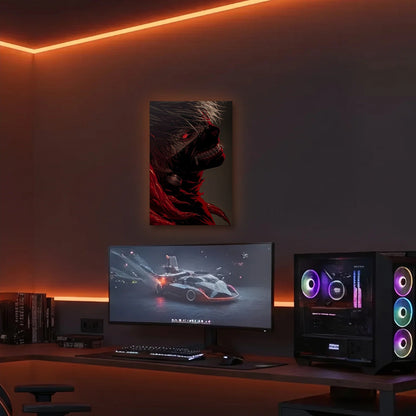 Anime Art acrylic wall art in an orange LED gaming room