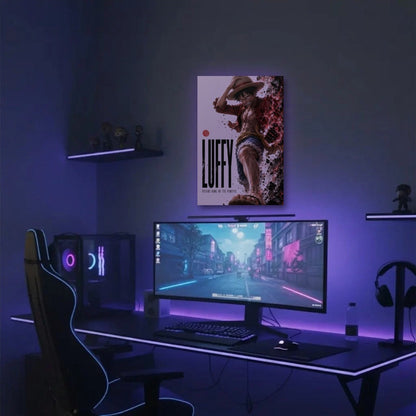 Anime Art acrylic wall art in a purple gaming setup
