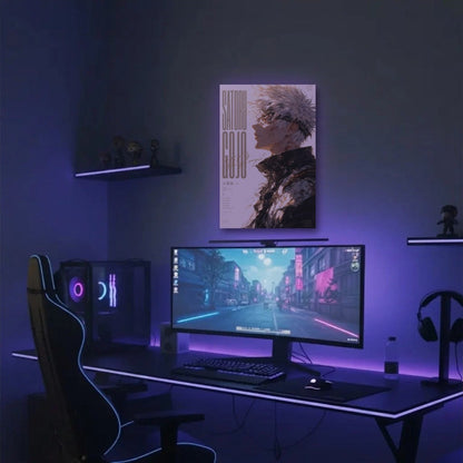 Anime Art acrylic wall art in a purple gaming setup