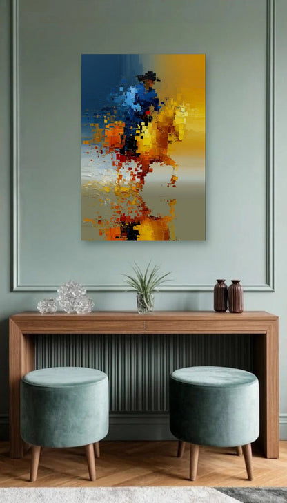 Abstract Art acrylic wall art above a wooden console