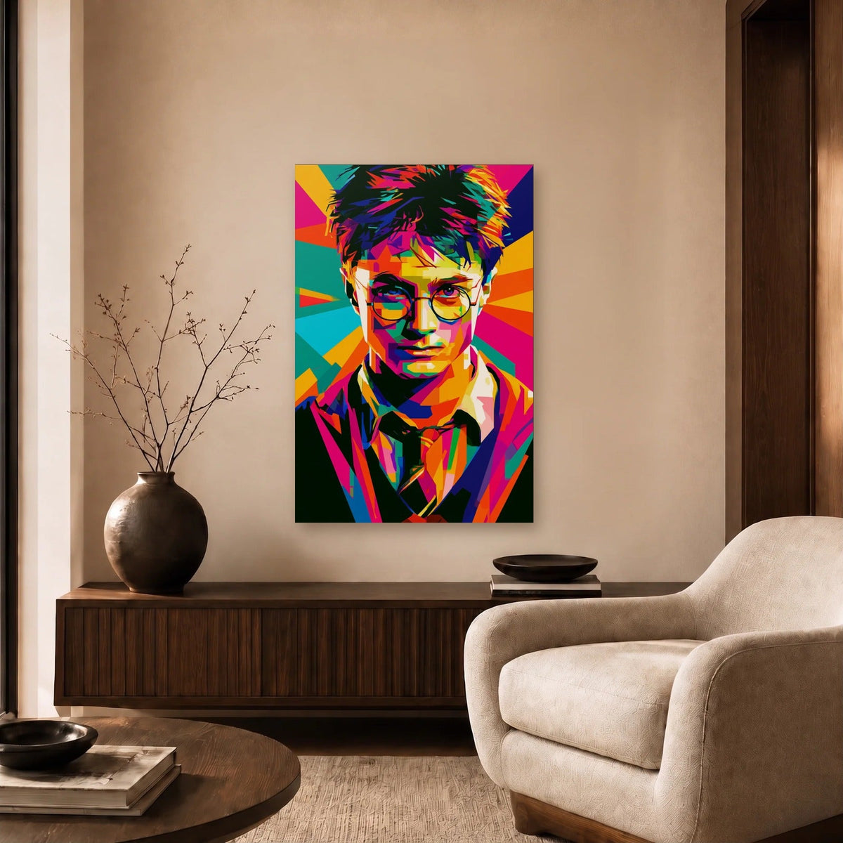 Cinematic Art acrylic wall art in a beige living room