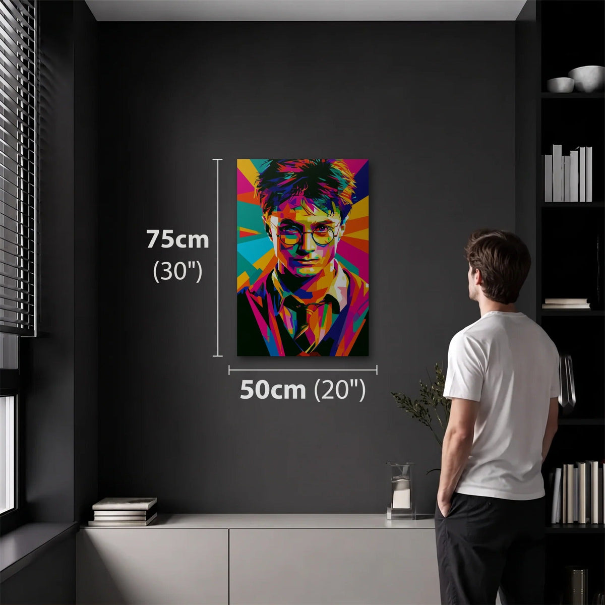 Cinematic Art 50x75 cm acrylic wall art in a dark modern room