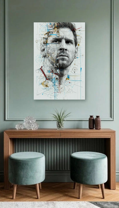 Cinematic Art acrylic wall art above a wooden console