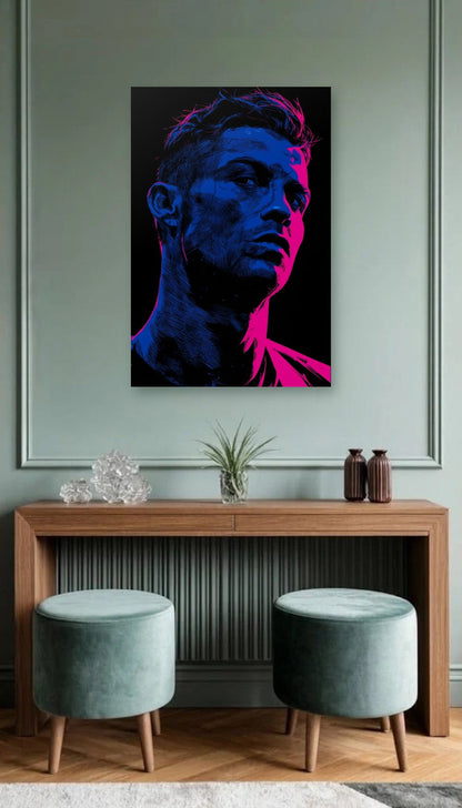 Cinematic Art acrylic wall art above a wooden console