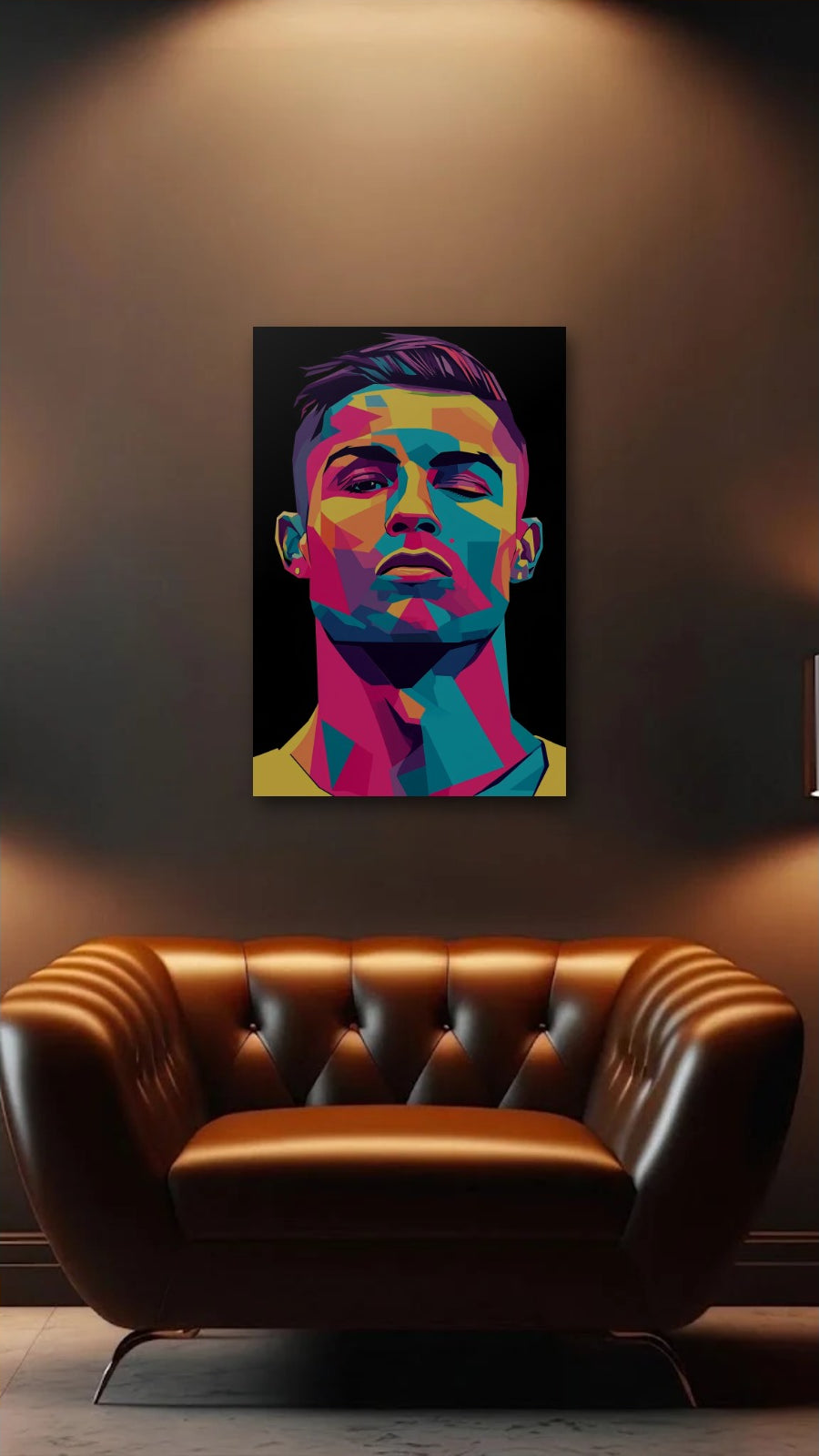 Cinematic Art acrylic wall art above a leather armchair
