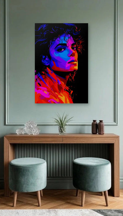 Cinematic Art acrylic wall art above a wooden console