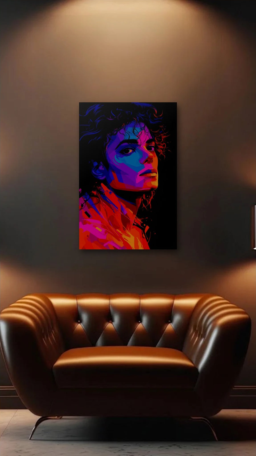 Cinematic Art acrylic wall art above a leather armchair