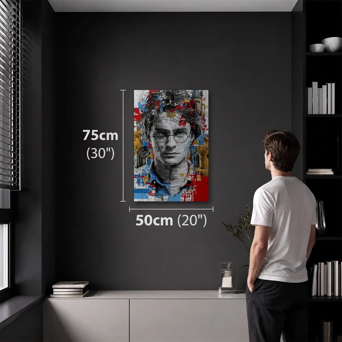 Cinematic Art 50x75 cm acrylic wall art in a dark modern room