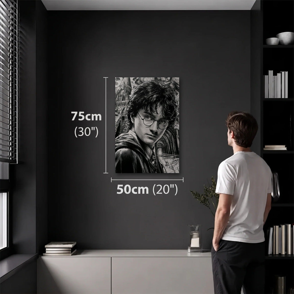 Cinematic Art 50x75 cm acrylic wall art in a dark modern room