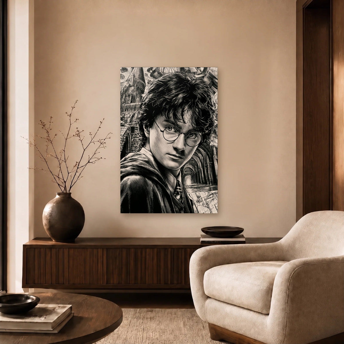 Cinematic Art acrylic wall art in a beige living room