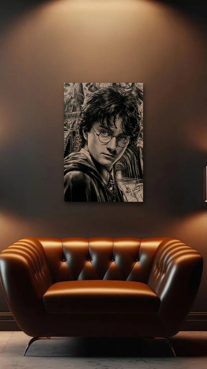 Cinematic Art acrylic wall art above a leather armchair