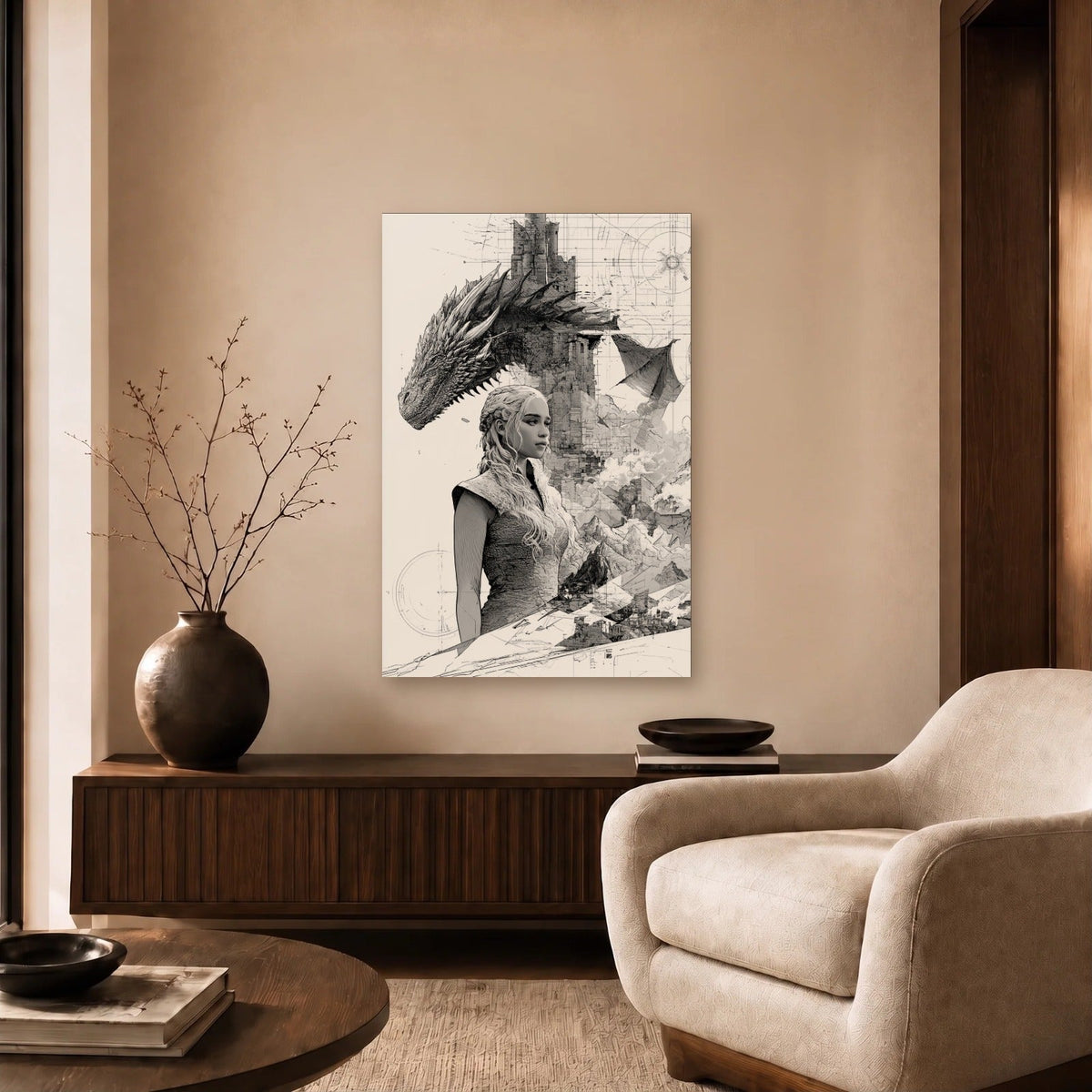 Cinematic Art acrylic wall art in a beige living room