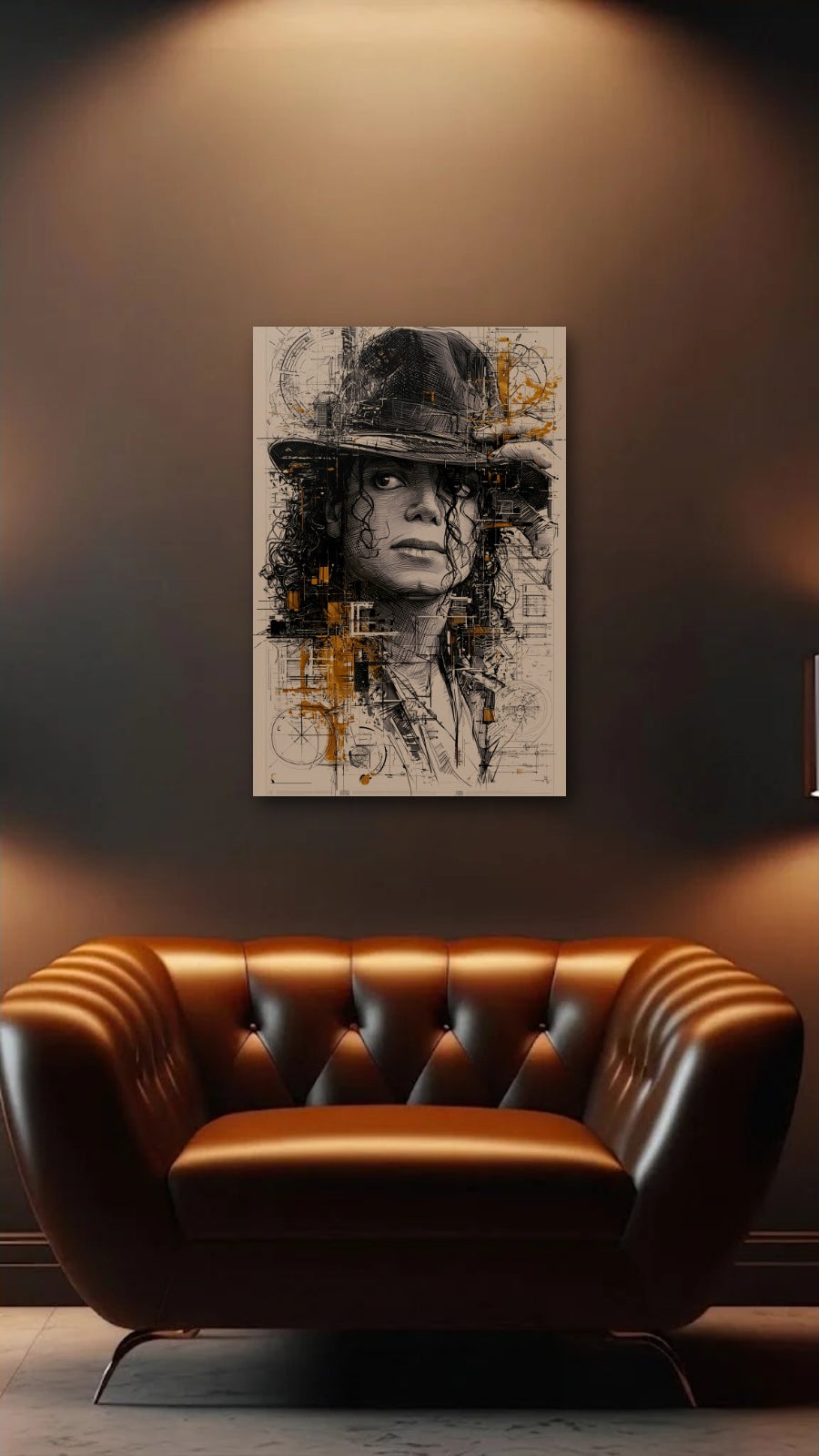 Cinematic Art acrylic wall art above a leather armchair