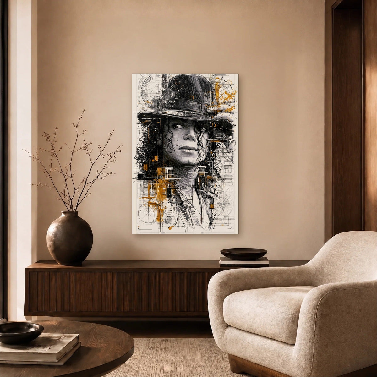 Cinematic Art acrylic wall art in a beige living room
