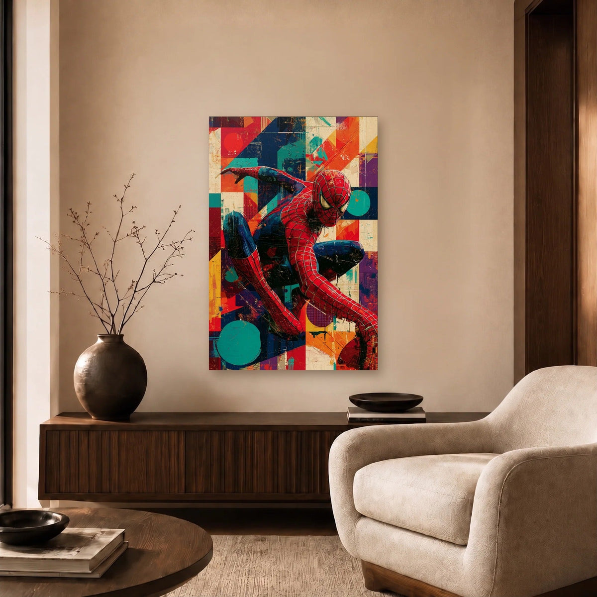Cinematic Art acrylic wall art in a beige living room