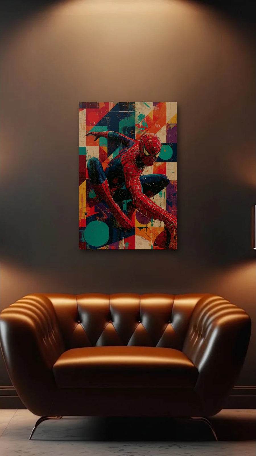 Cinematic Art acrylic wall art above a leather armchair
