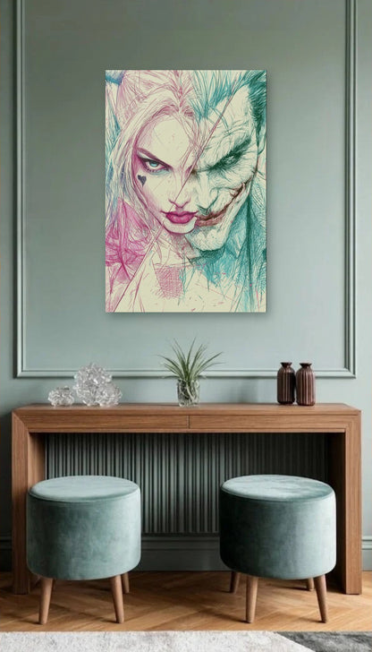Cinematic Art acrylic wall art above a wooden console
