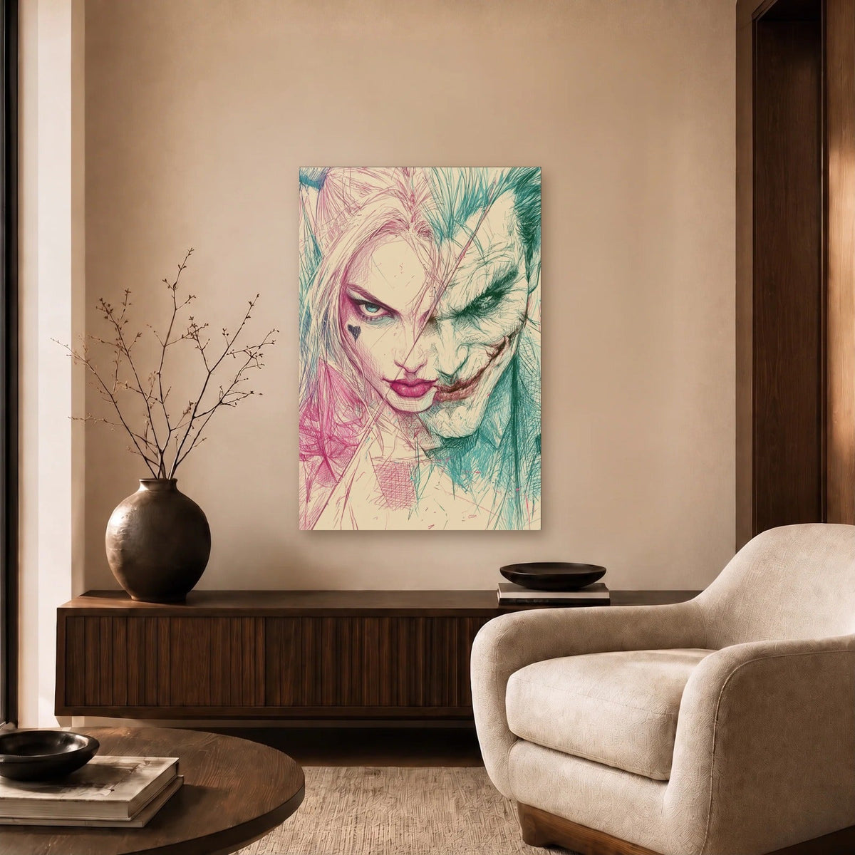 Cinematic Art acrylic wall art in a beige living room