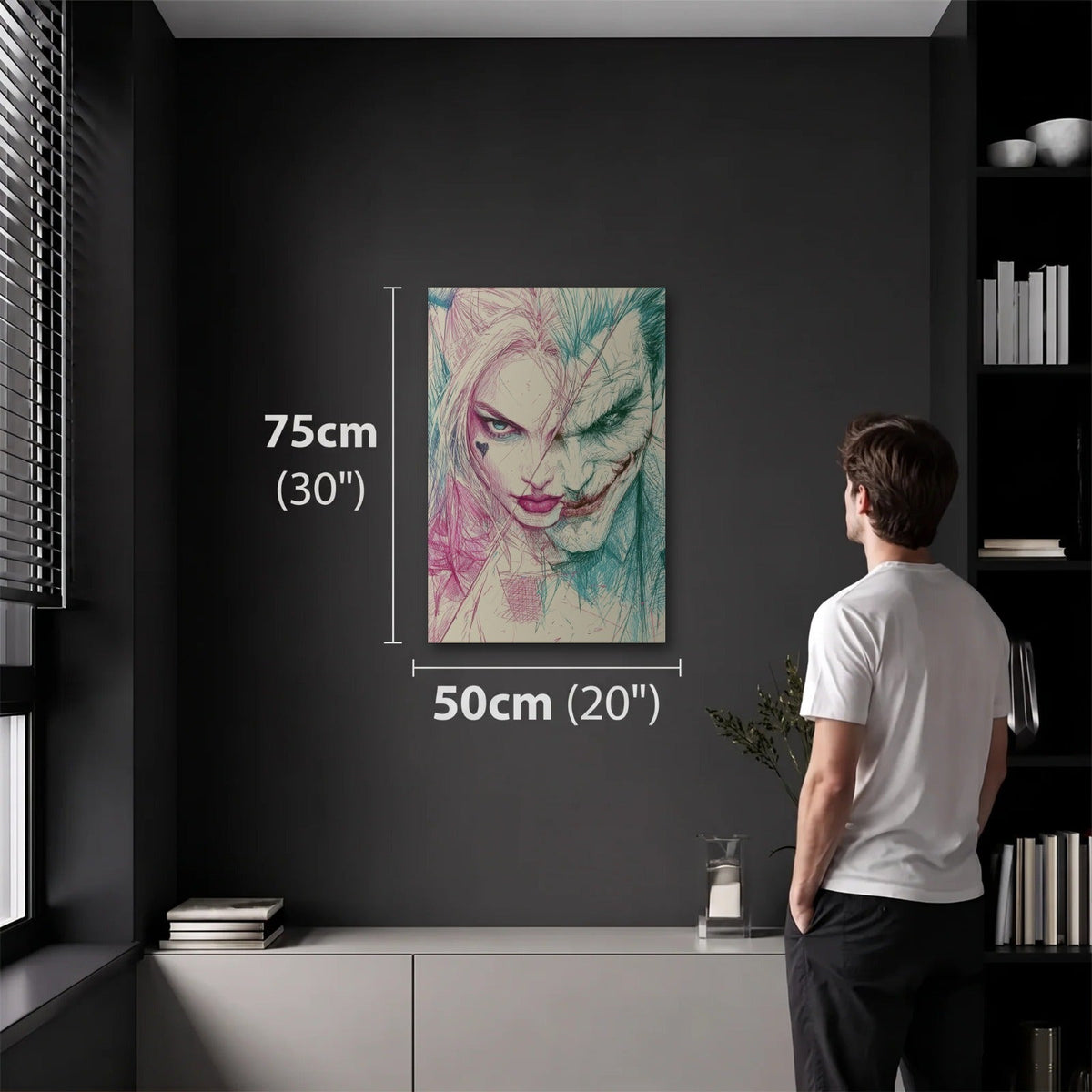 Cinematic Art 50x75 cm acrylic wall art in a dark modern room