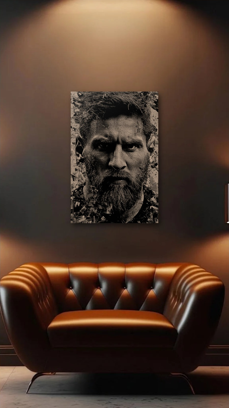 Cinematic Art acrylic wall art above a leather armchair