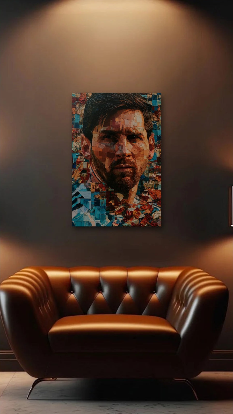 Cinematic Art acrylic wall art above a leather armchair