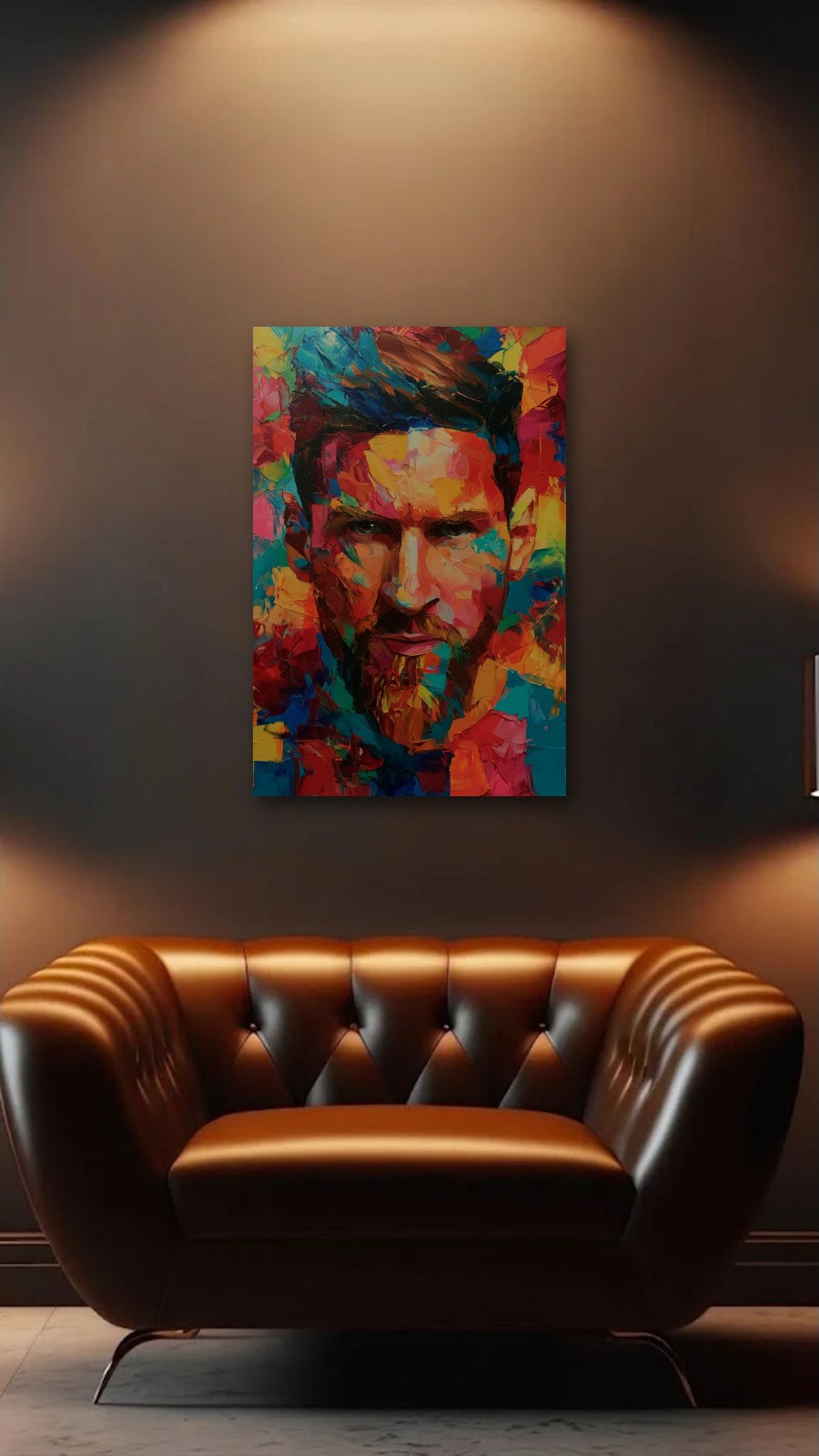 Cinematic Art acrylic wall art above a leather armchair