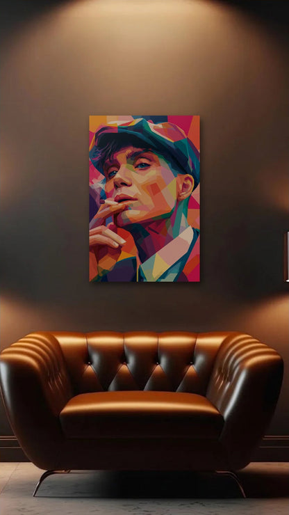 Cinematic Art acrylic wall art above a leather armchair