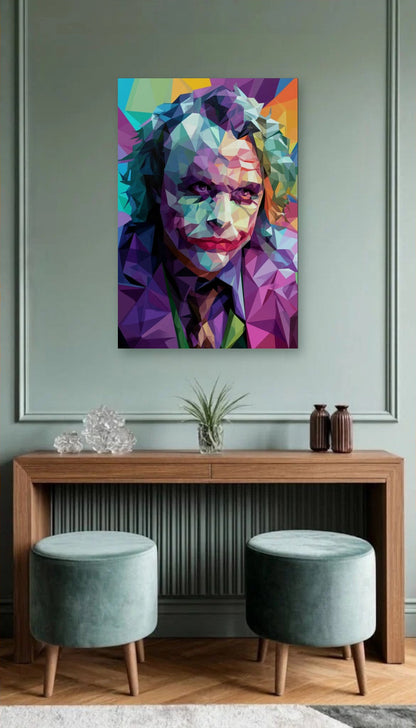 Cinematic Art acrylic wall art above a wooden console
