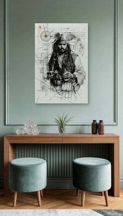 Cinematic Art acrylic wall art above a wooden console
