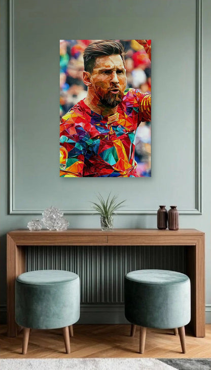 Cinematic Art acrylic wall art above a wooden console