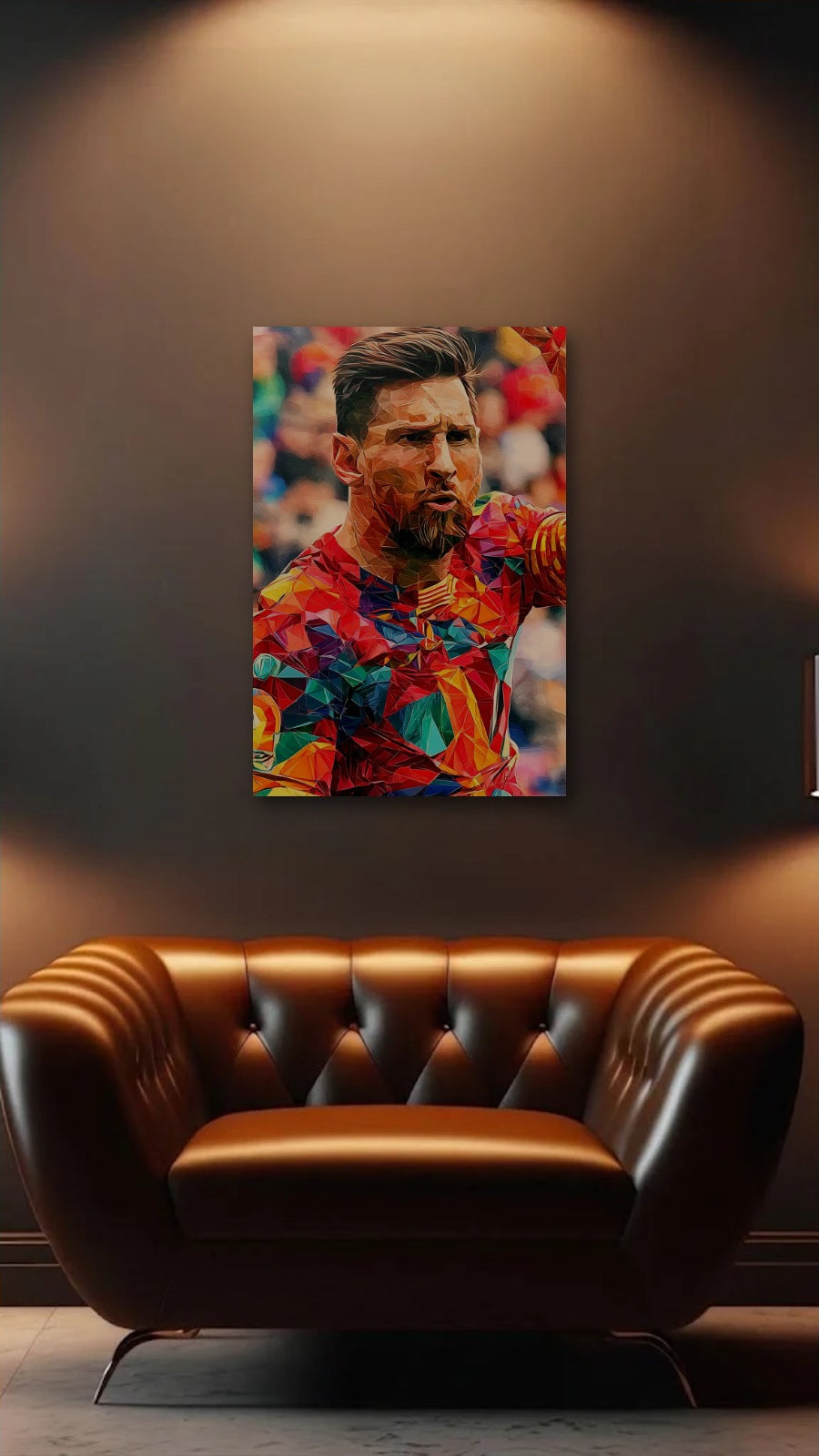 Cinematic Art acrylic wall art above a leather armchair