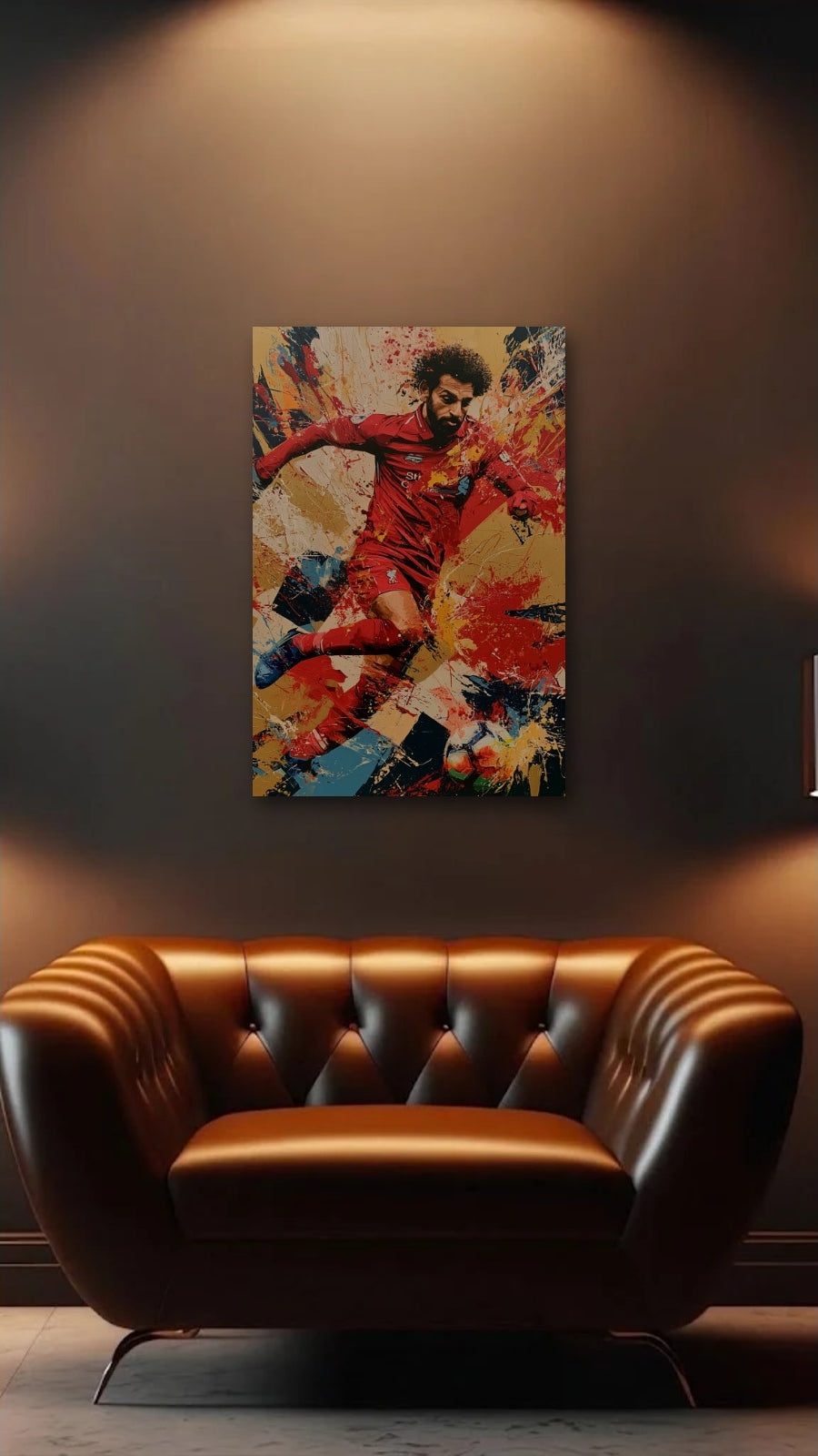 Cinematic Art acrylic wall art above a leather armchair