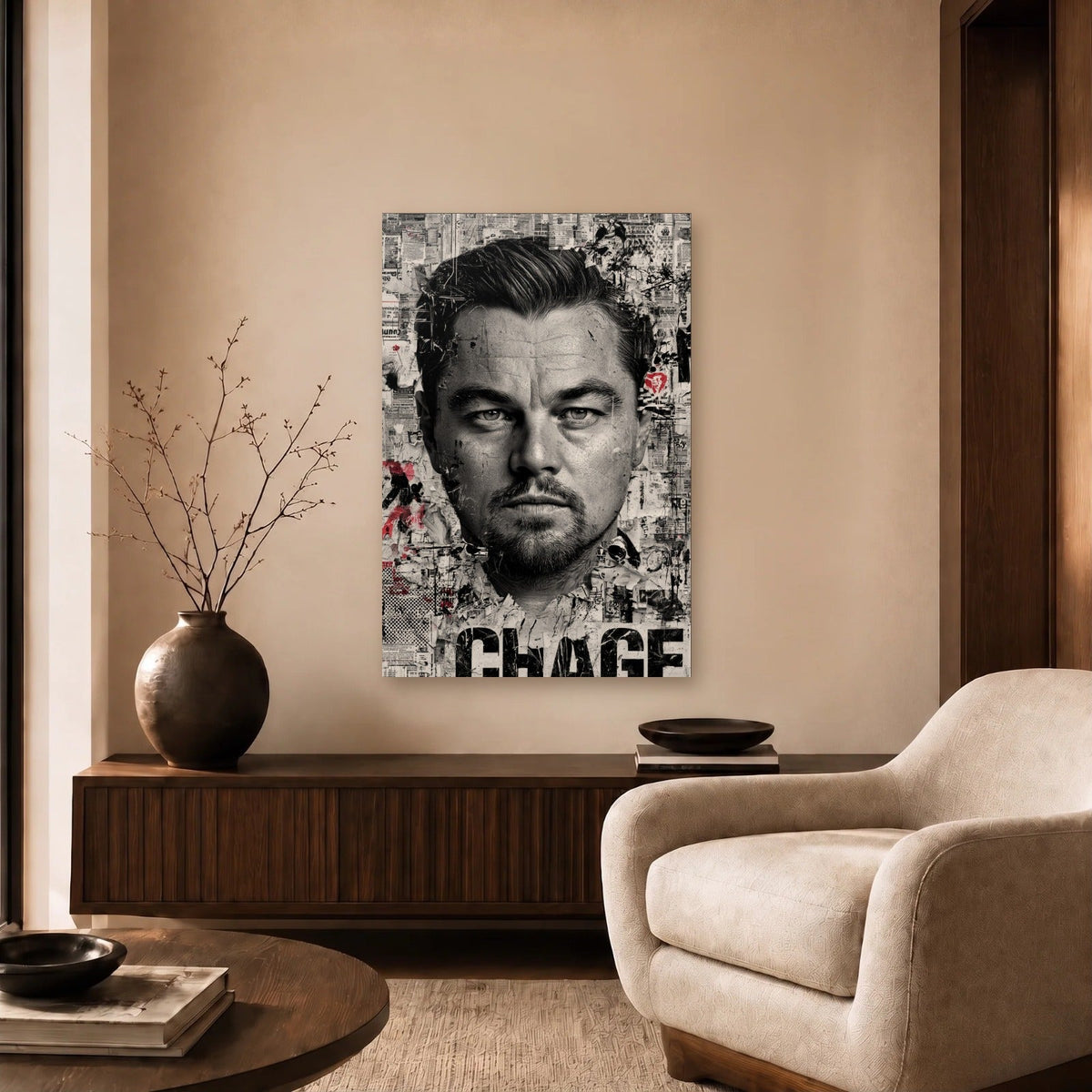 Cinematic Art acrylic wall art in a beige living room
