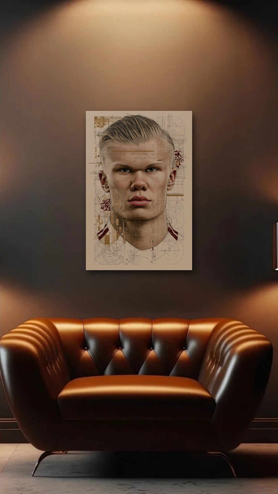 Cinematic Art acrylic wall art above a leather armchair