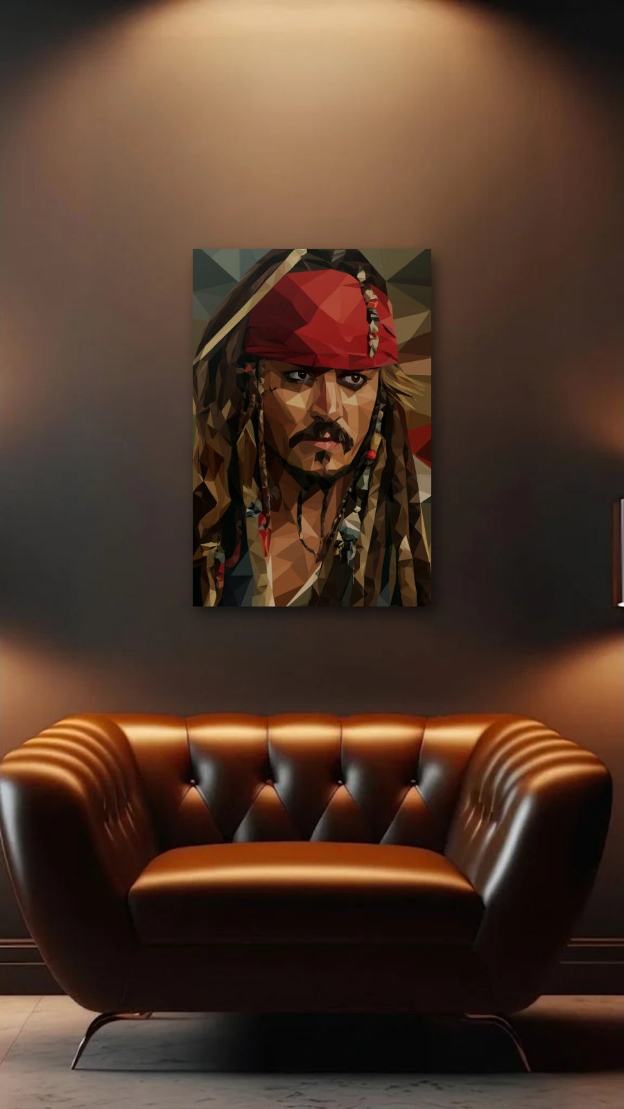 Cinematic Art acrylic wall art above a leather armchair