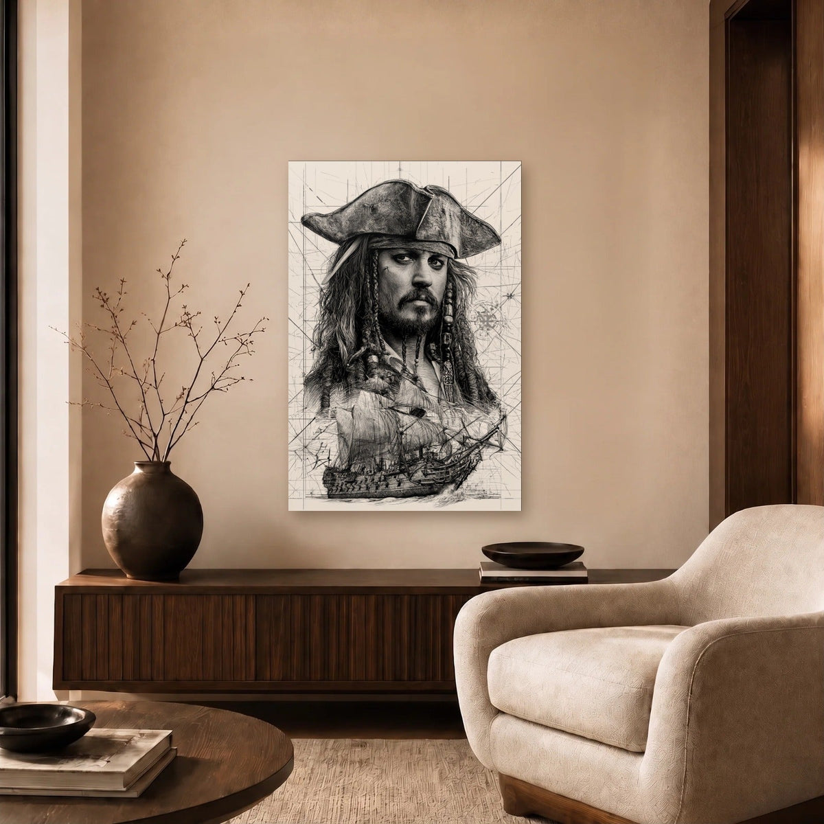 Cinematic Art acrylic wall art in a beige living room