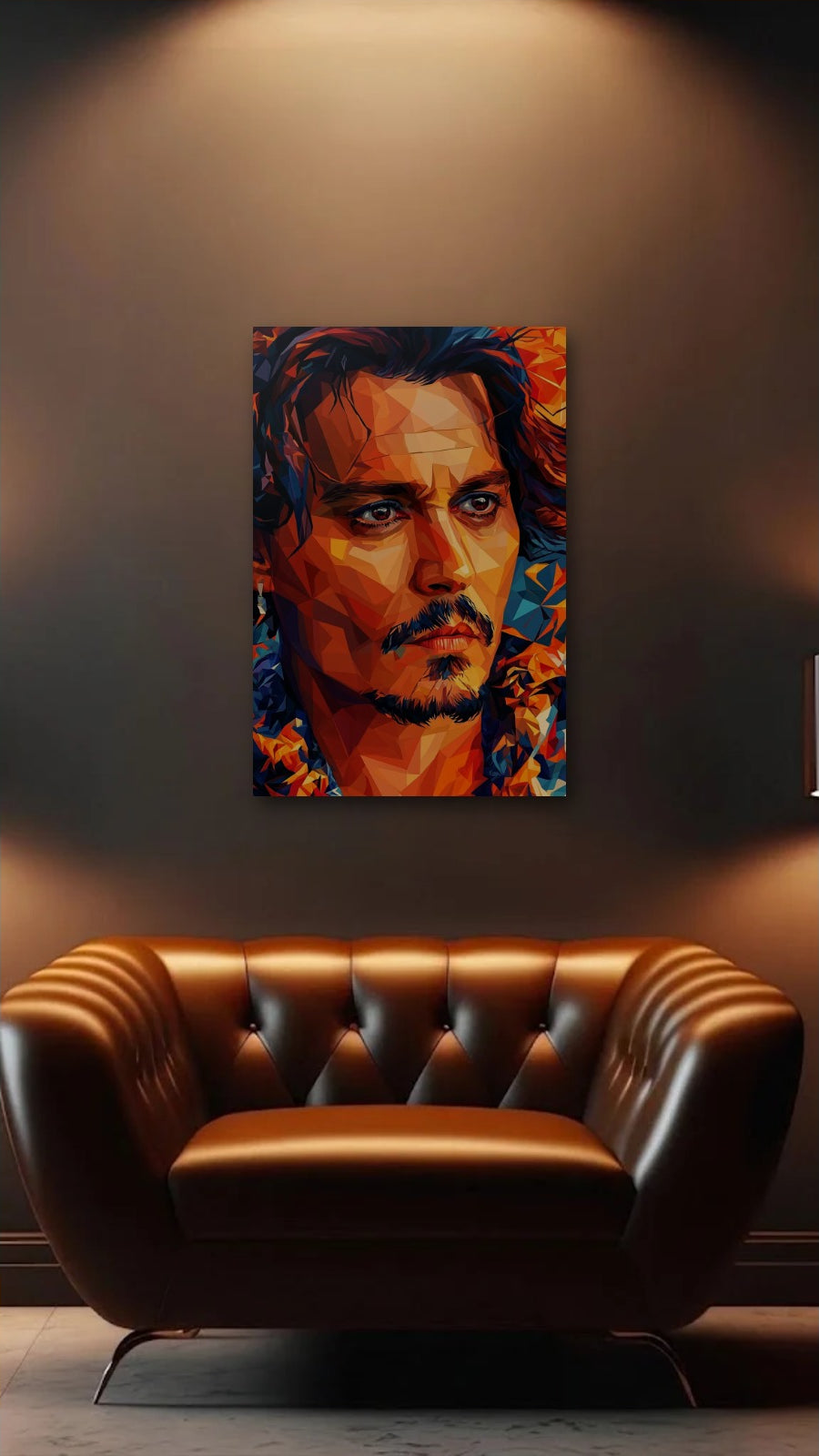 Cinematic Art acrylic wall art above a leather armchair
