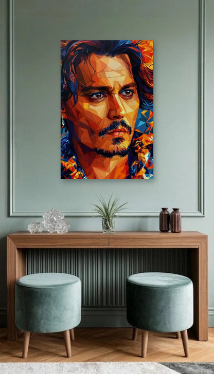 Cinematic Art acrylic wall art above a wooden console