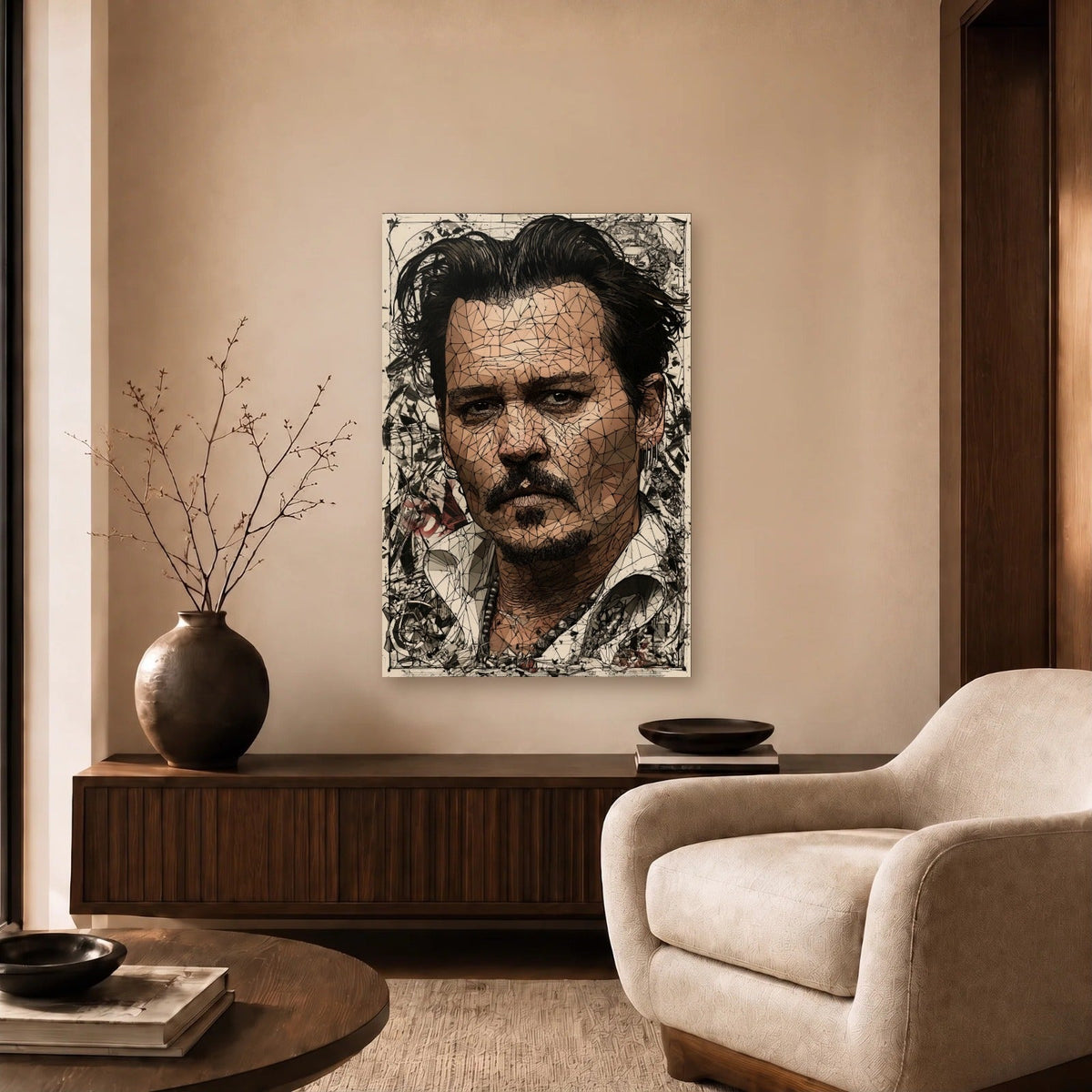 Cinematic Art acrylic wall art in a beige living room
