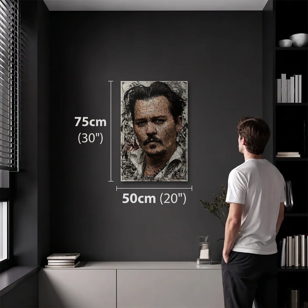 Cinematic Art 50x75 cm acrylic wall art in a dark modern room