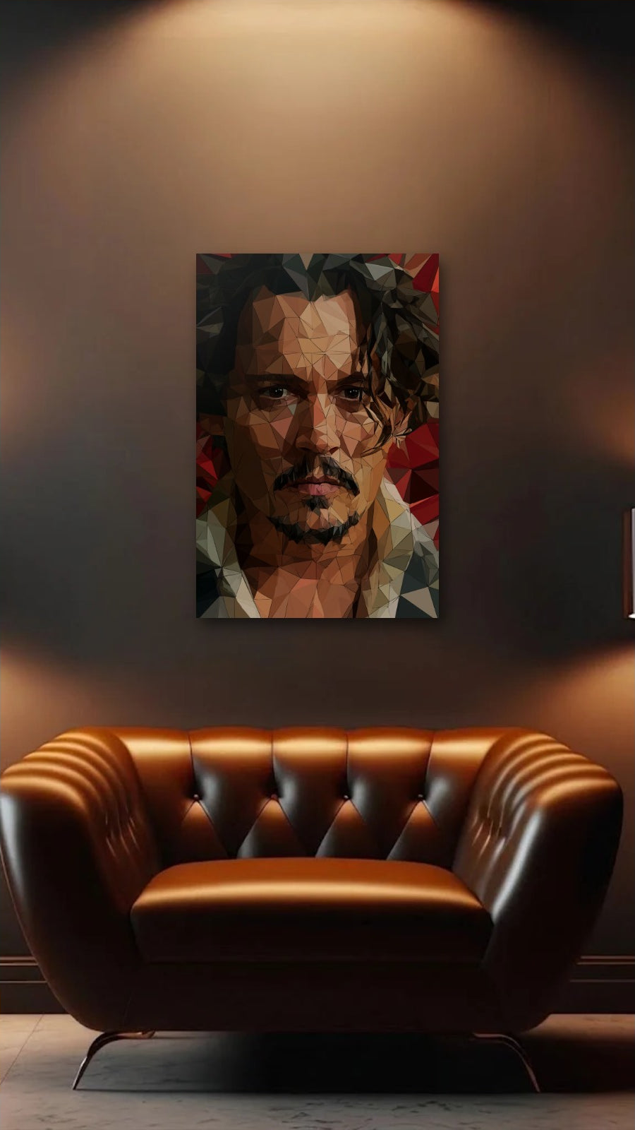 Cinematic Art acrylic wall art above a leather armchair