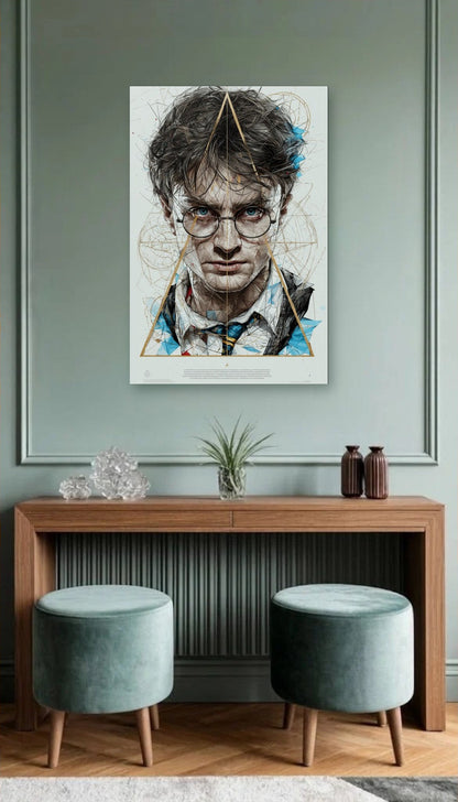 Cinematic Art acrylic wall art above a wooden console