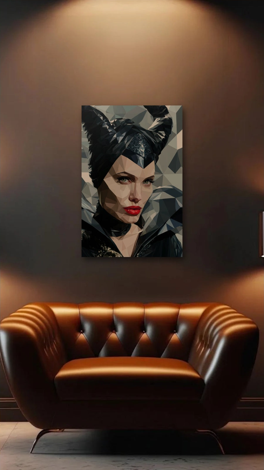 Cinematic Art acrylic wall art above a leather armchair