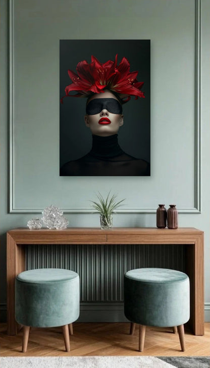 Expression Art acrylic wall art above a wooden console