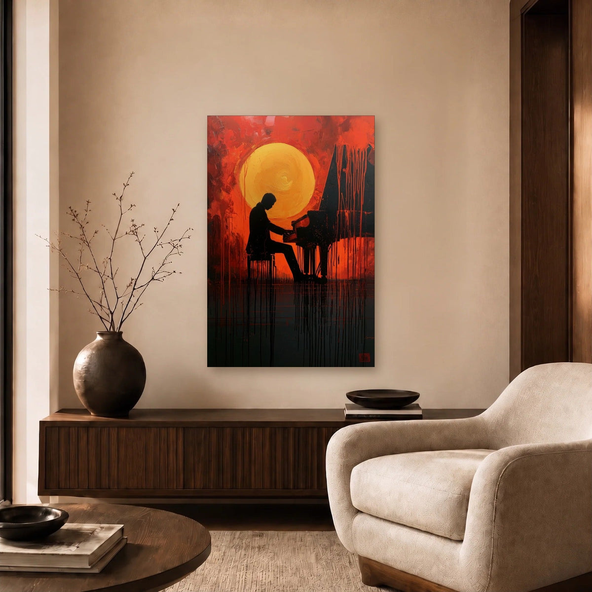 Expressions Art acrylic wall art in a beige living room