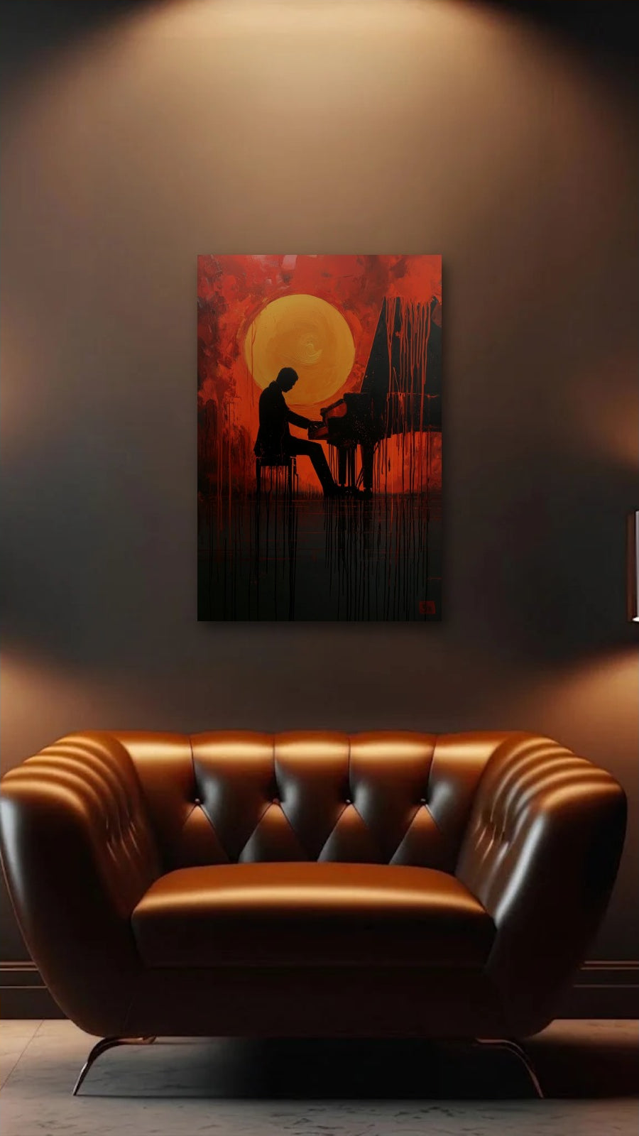 Expressions Art acrylic wall art above a leather armchair