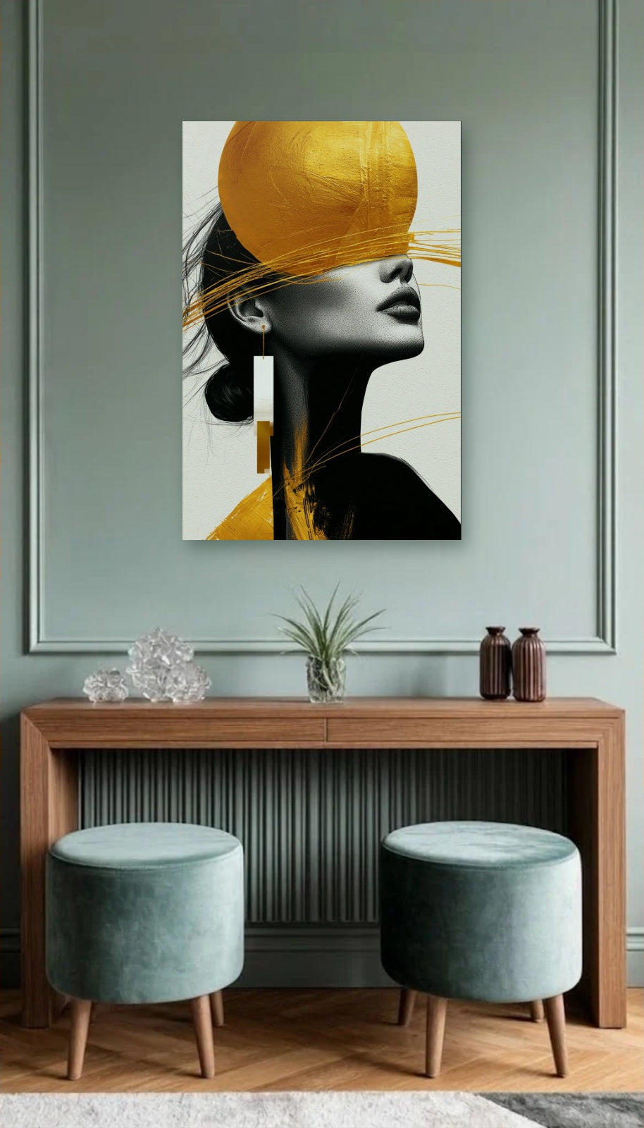 Expressions Art acrylic wall art above a wooden console
