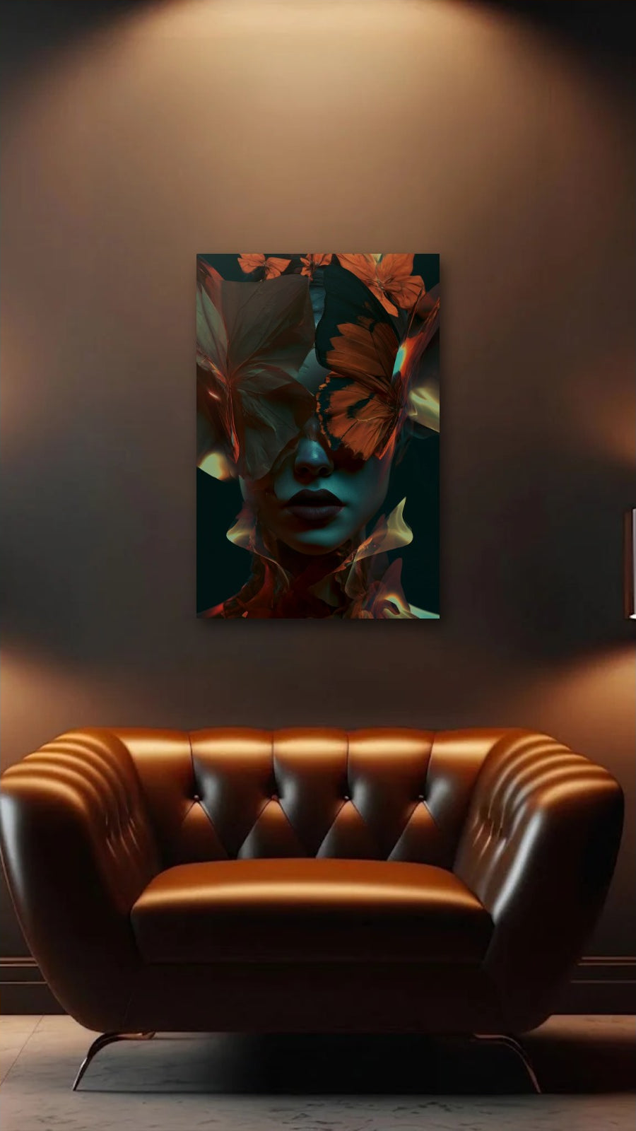 Expressions Art acrylic wall art above a leather armchair