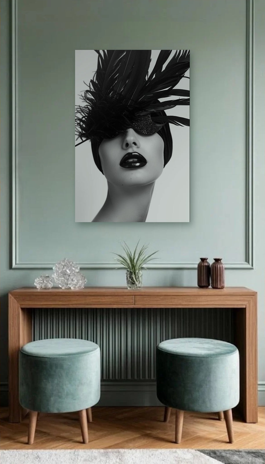 Expressions Art acrylic wall art above a wooden console